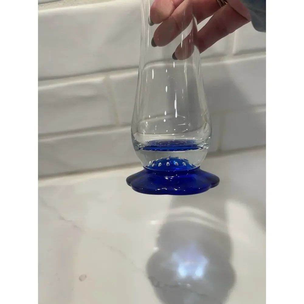 Italian Bormioli Rocco Vase 7.5” Cobalt Blue Flower Shape Base Controlled Bubble